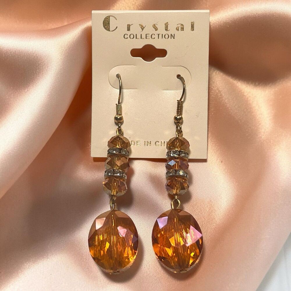 Orange Bead Dangle Earrings Large Crystal Boho Jewelry Crystal Collection